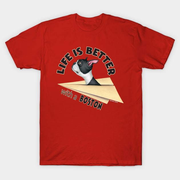 Fun awesome Boston Terrier in Paper Airplane T-Shirt by Danny Gordon Art